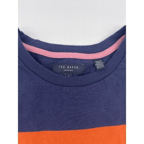Ted Baker London T-Shirt Striped Short Sleeves Sz M Crew Neck Cotton Multicolor - Picture 10 of 10